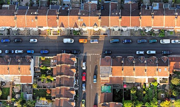 aerial view of British street